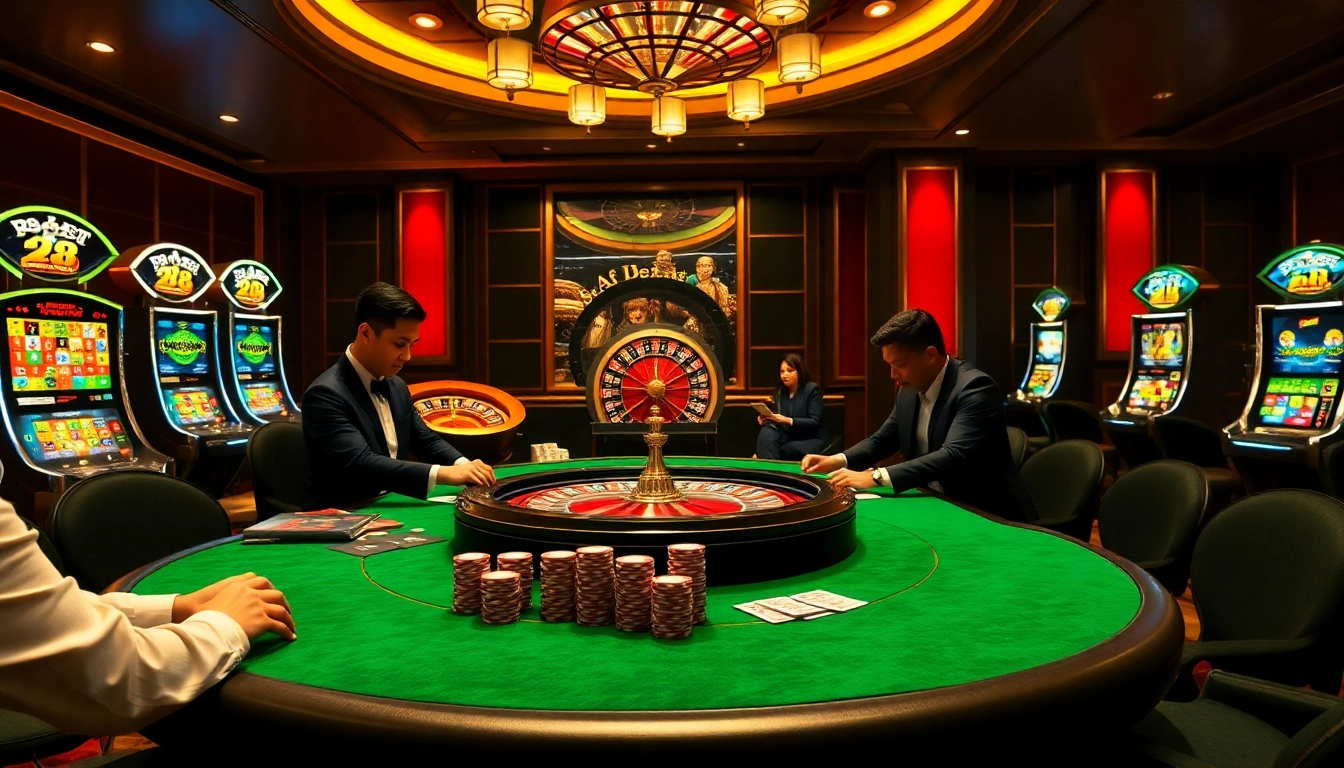 High-stakes poker game at 28BET with sleek design and vibrant atmosphere