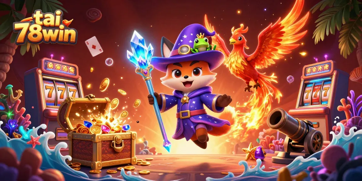 Play slots and win big at tai 78win with a magical 3D casino scene featuring fantasy elements.