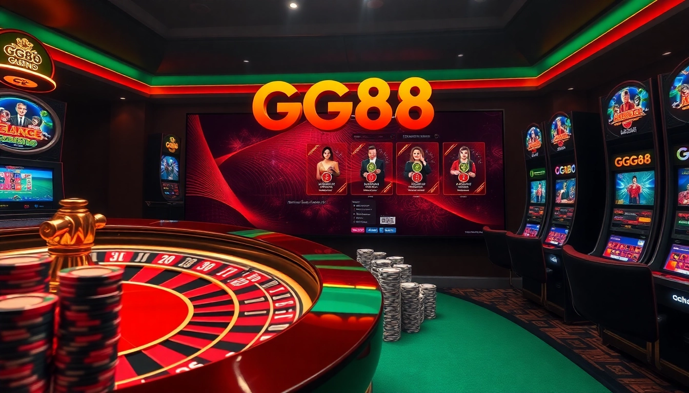 Experience the thrill of gambling at GG88 with vibrant slot machines and a bustling casino atmosphere.