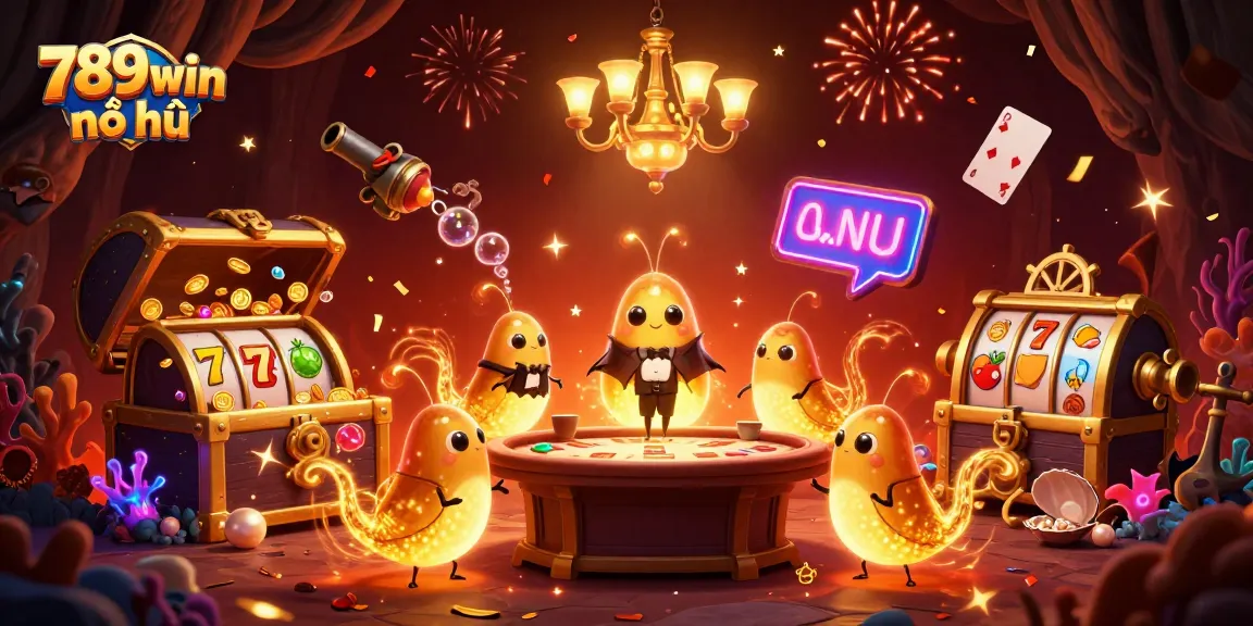 Experience the thrill of 789win nổ hũ in a vibrant casino scene filled with glowworms and slot games.