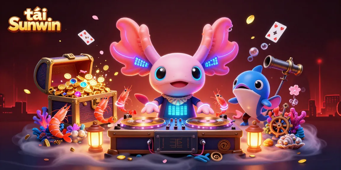 Play to tải Sunwin in a vibrant underwater casino scene with colorful characters and dynamic game elements.