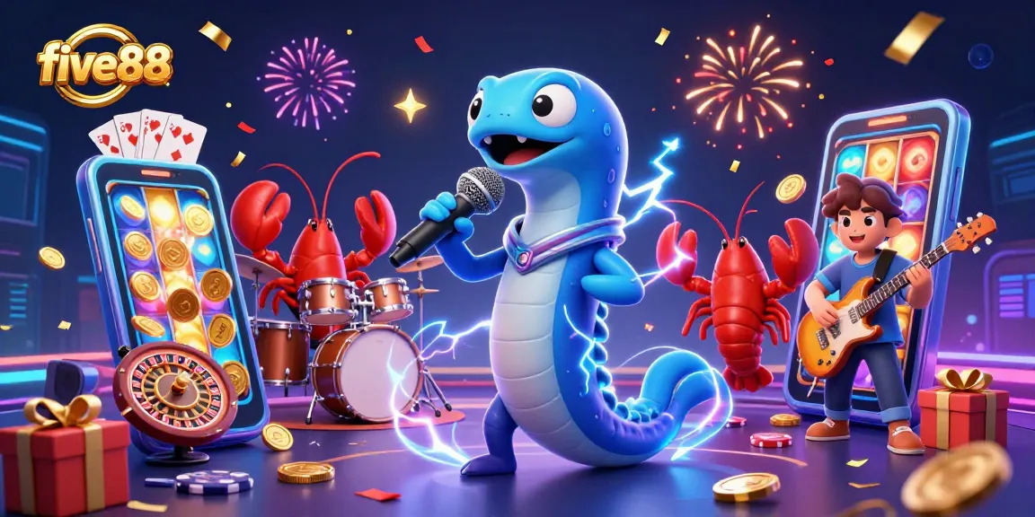 Experience the vibrant five88 underwater casino scene with a DJ electric eel, lobster drummer, and seahorse guitarist.