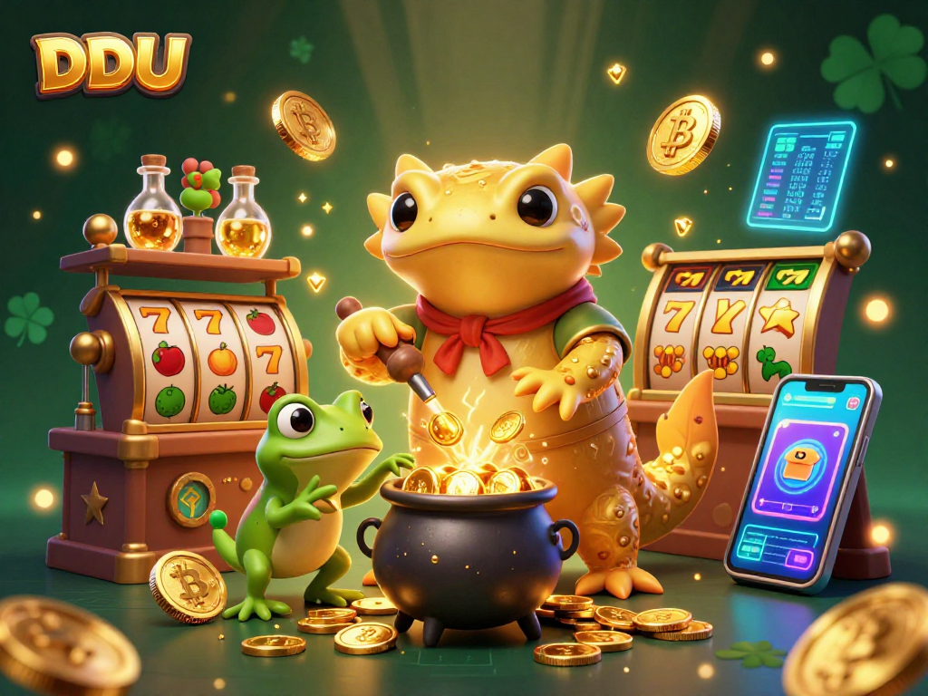 Experience the thrill of DDUU slots with golden alchemists and crypto elements.