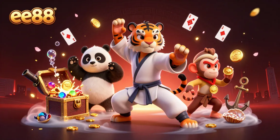 Watch the kung fu tiger master at ee88 showcase his prowess as gold coins and gems burst from the treasure chest.