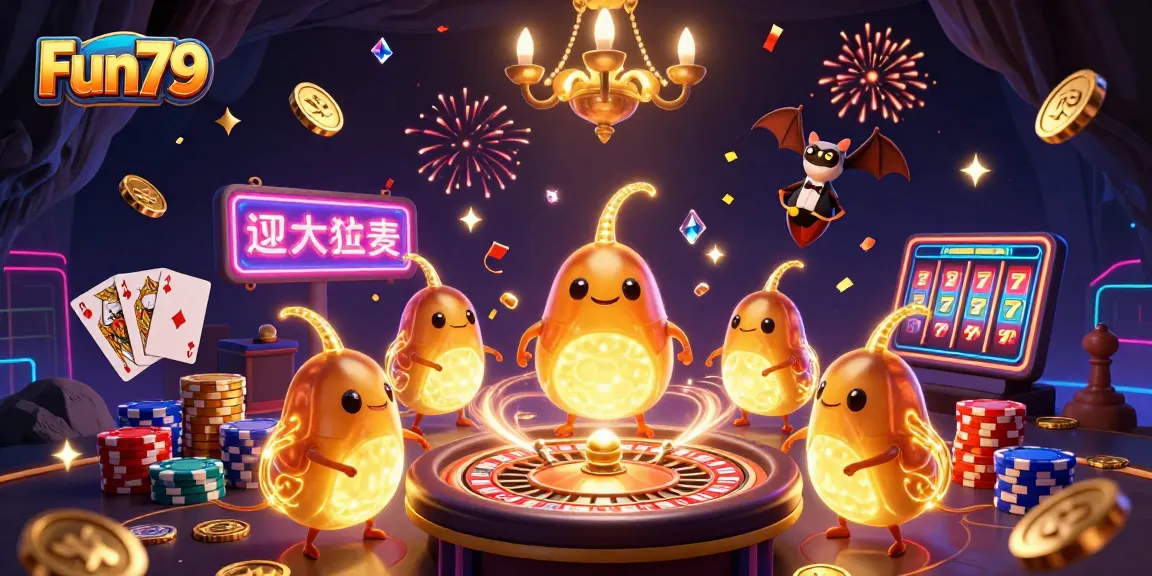 Experience Fun79 excitement with bioluminescent glowworms illuminating a dynamic casino scene.