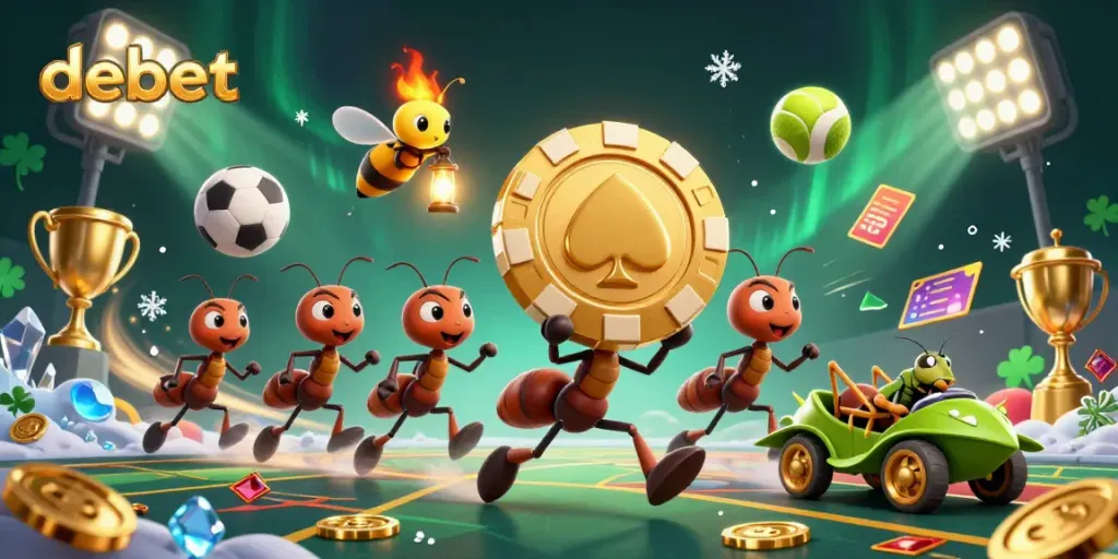 Experience high-stakes action with debet in a 3D heist featuring ants, a firefly, and dynamic sports elements