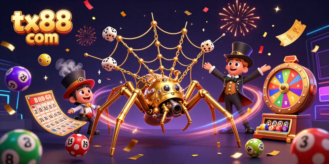 Engage with dynamic gaming visuals at tx88 com, featuring a whimsical steampunk scene with lively lottery elements.