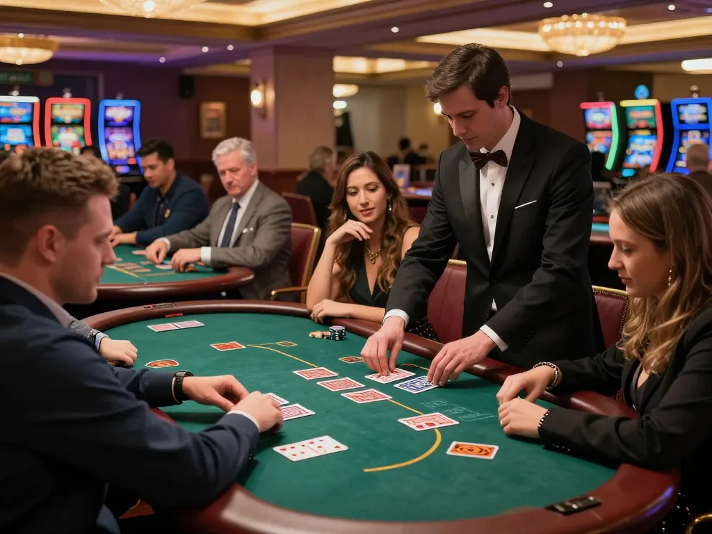 Players enjoying a thrilling game of blackjack at 33nn casino, showcasing excitement and strategy.