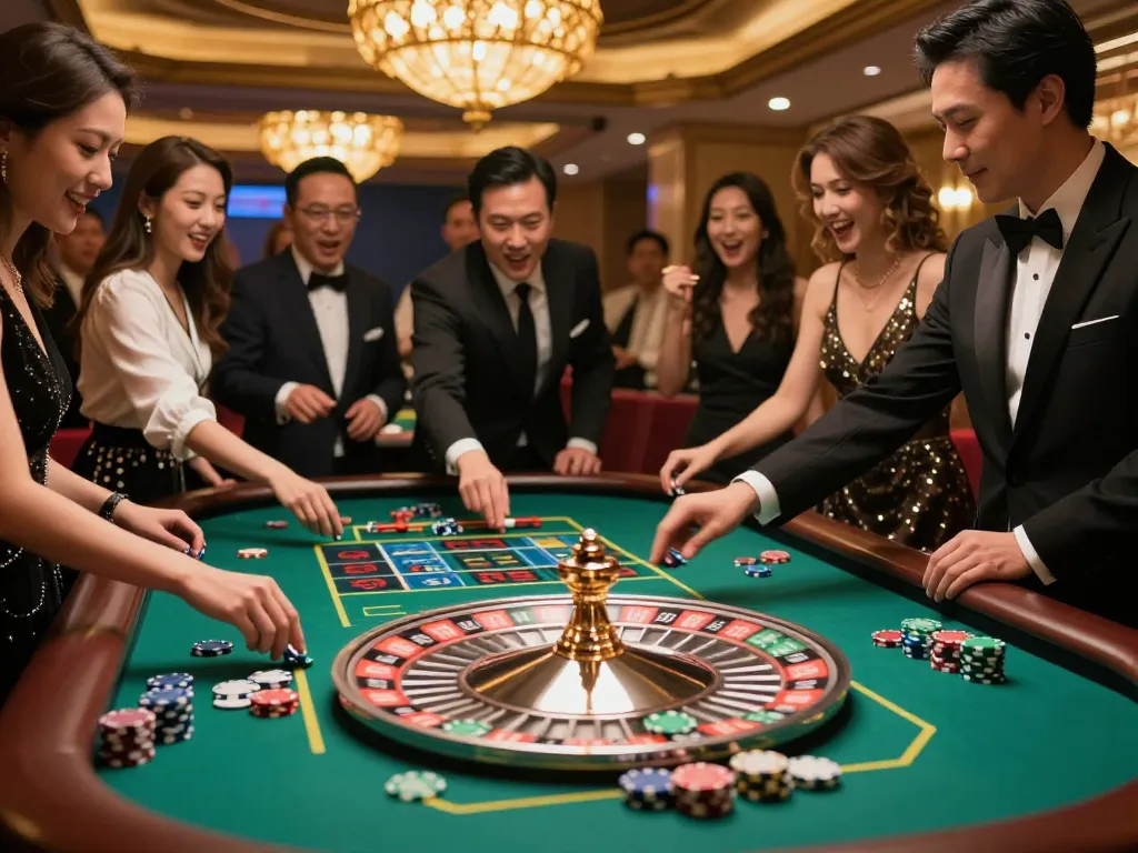 Players betting on roulette at Sunwin casino, capturing excitement and anticipation.