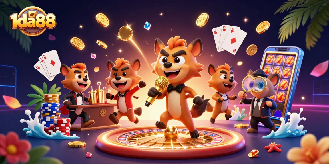 Enjoy thrilling moments with 1da88 in this vibrant hyena casino scene featuring laughter and excitement.