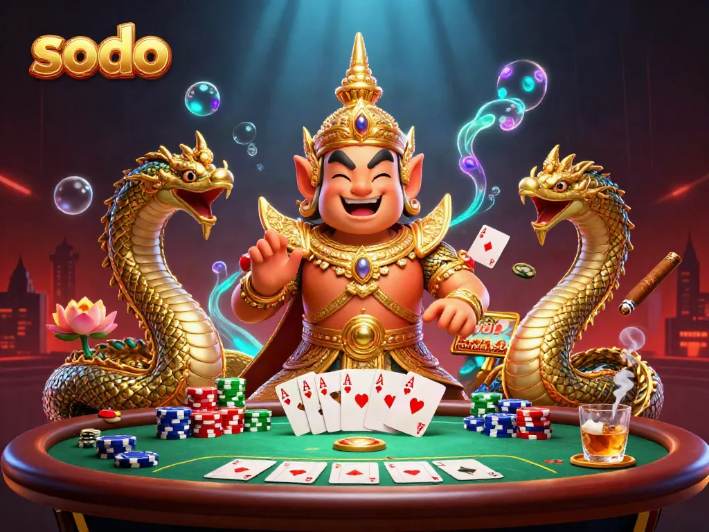 Engage in exciting poker action at Sodo casino with vibrant characters and dynamic gameplay elements.