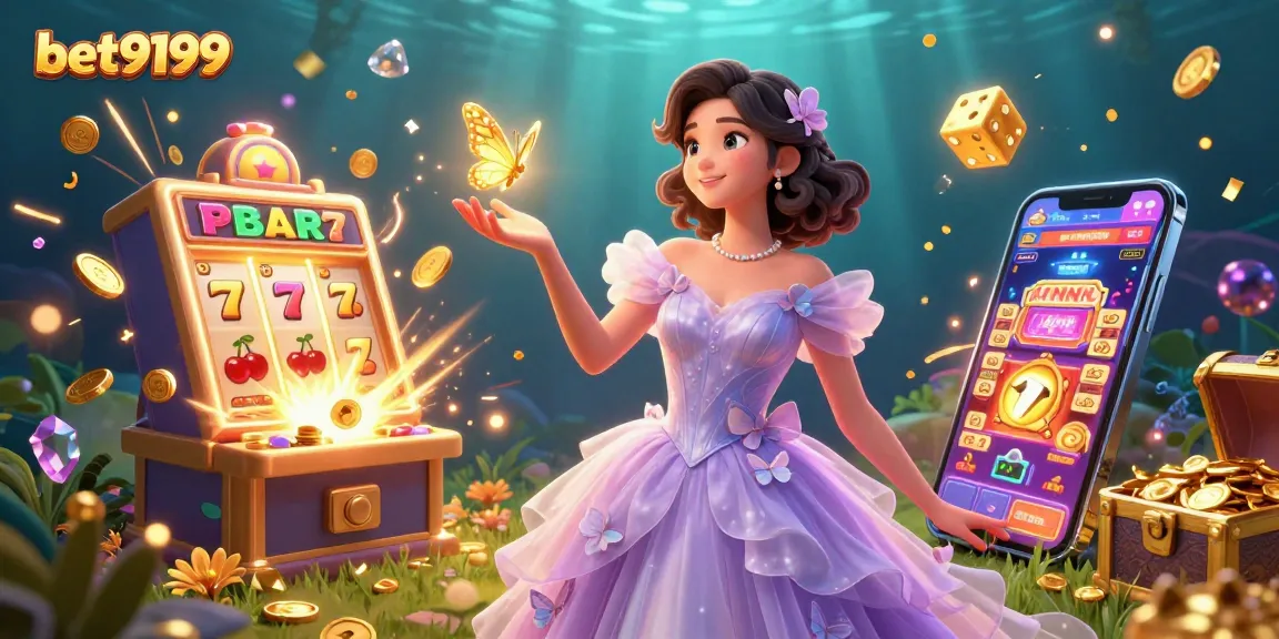 Engage with bet9199 through a magical casino scene featuring a stunning Asian woman and exciting gaming elements.