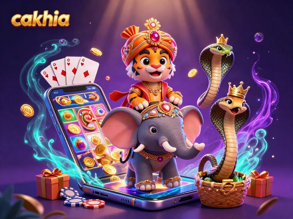 Engage in thrilling casino action with cakhia's vibrant 3D illustration featuring a colorful slot game.