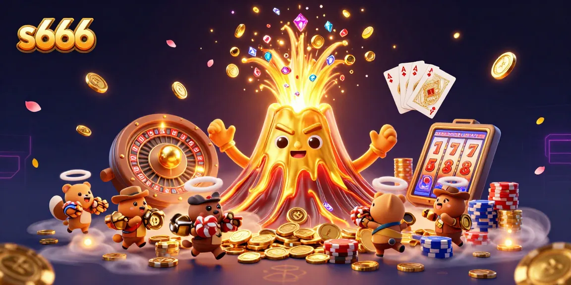 S666 engages players through a vibrant, dynamic casino-themed illustration showcasing thrilling action and treasures