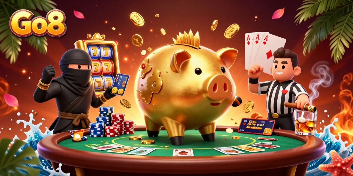 Go8 enhances the casino experience with dynamic characters and exciting gameplay elements in a vibrant illustration.