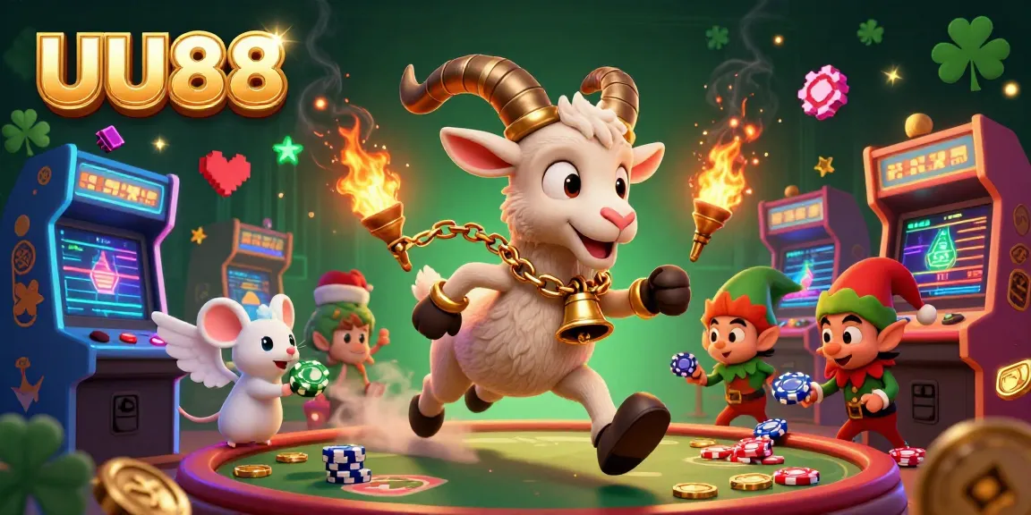 Experience thrilling gameplay at UU88 with a festive Krampus at a vibrant casino scene.
