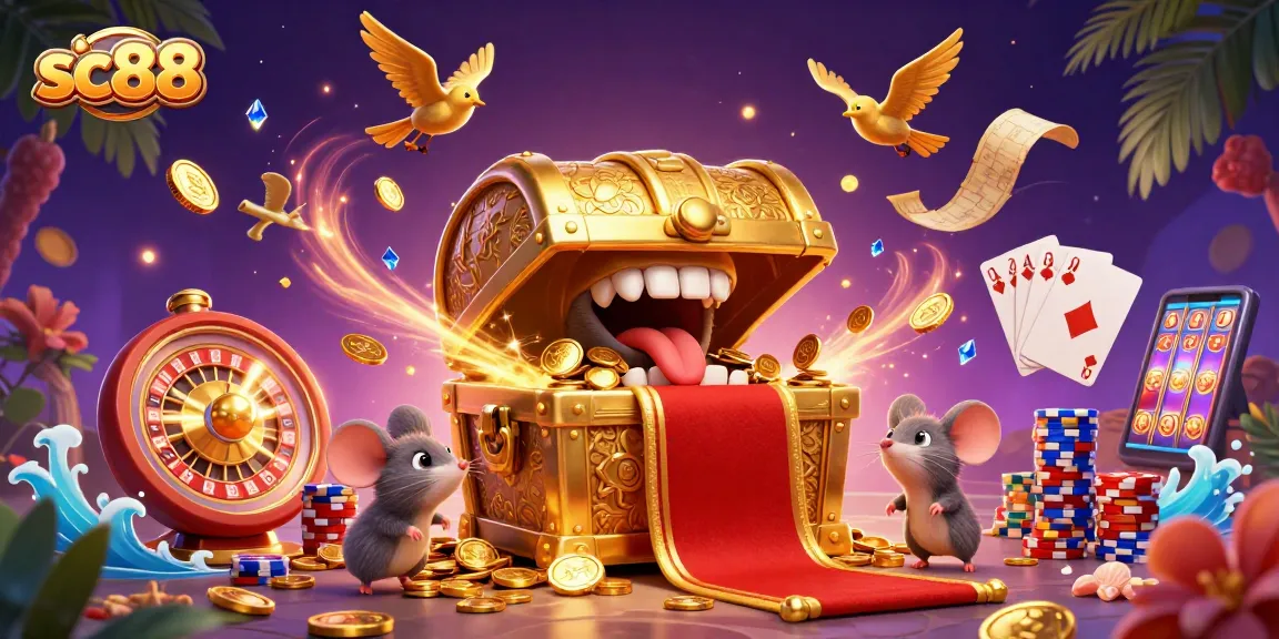 Engage in thrilling action at sc88 with a vibrant casino scene filled with shimmering gems and flying coins.