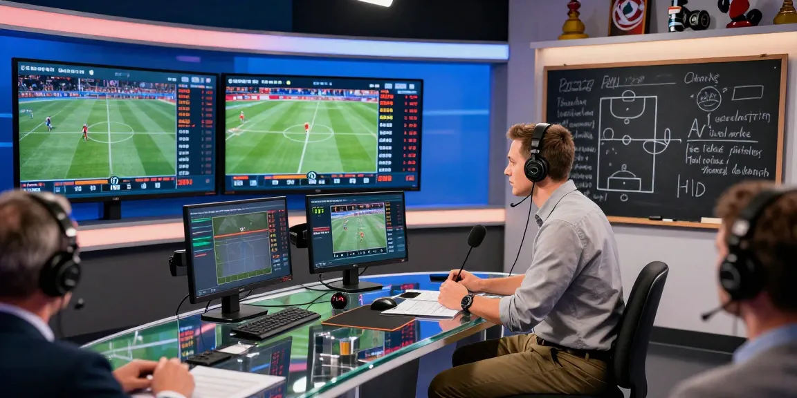 Sports analyst providing giải mã kèo nhà cái insights in a modern betting studio with real-time data screens.