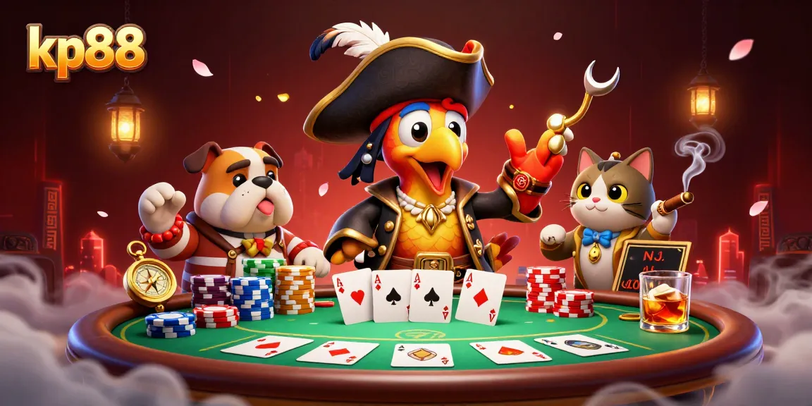 Engage with kp88's vibrant casino scene featuring 3D pirate characters and poker dynamics.