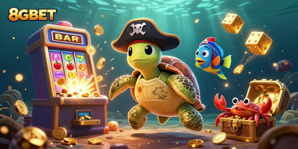 Spin and win at 8GBET with a thrilling underwater adventure featuring a pirate turtle, crab, and parrotfish amid jackpot winnings.