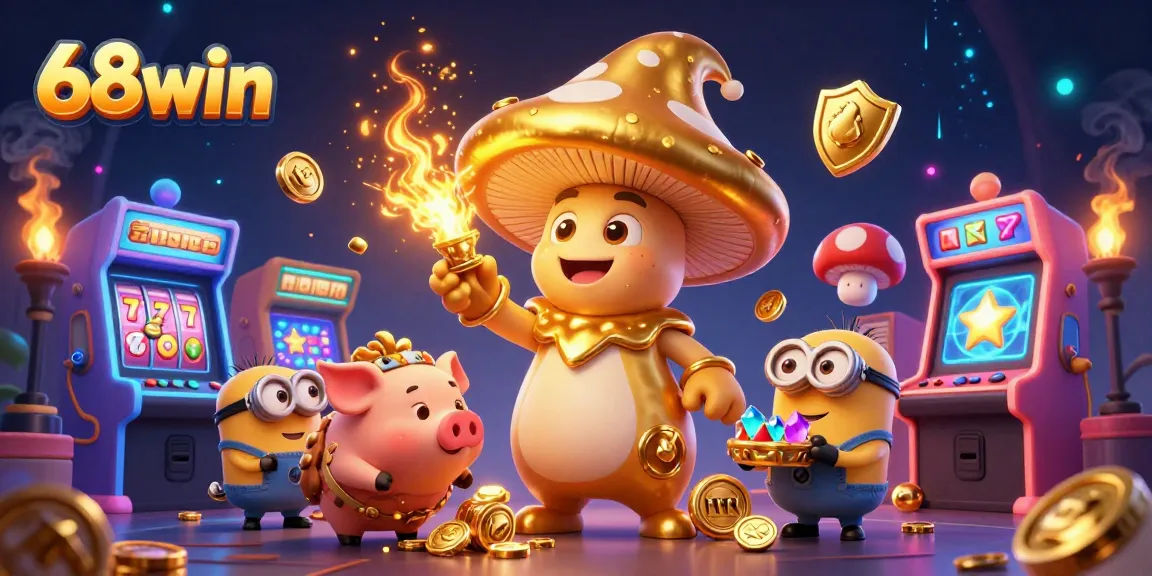 Experience the magic of 68win as the golden wizard transforms treasure in a vibrant gaming scene.