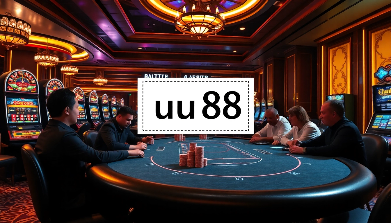Experience high-stakes poker at uu88 casino with vibrant roulette and slot machines.