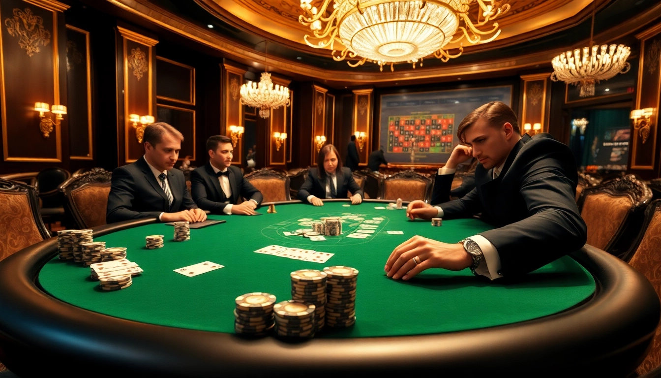 Experience the excitement of sunwin with high-stakes poker at a luxurious casino table.