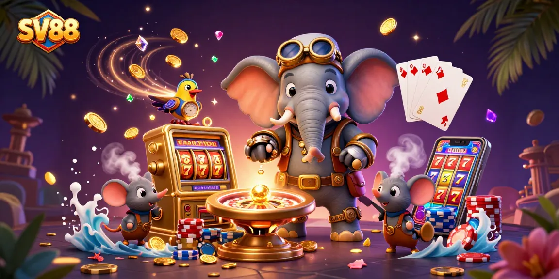 Experience excitement at SV88 with innovative steampunk characters in a vibrant casino setting.
