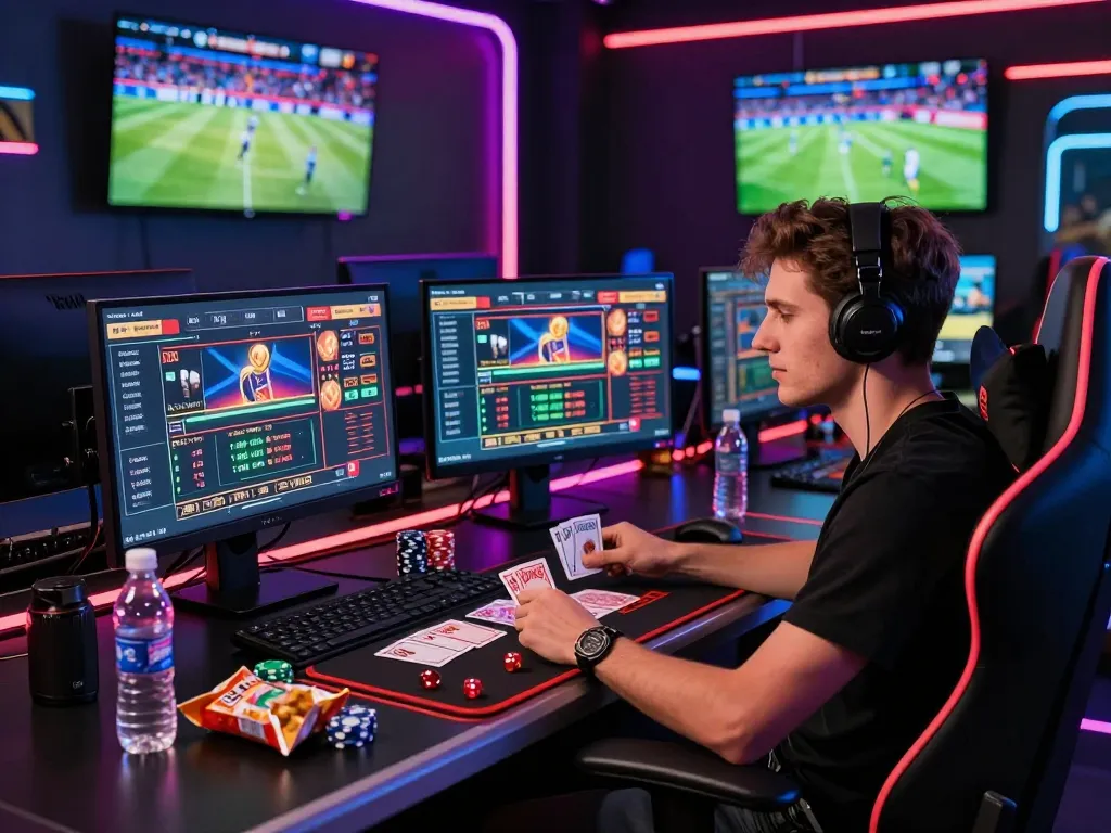 Engaging online gambling scene with man88 betting interface and vibrant atmosphere