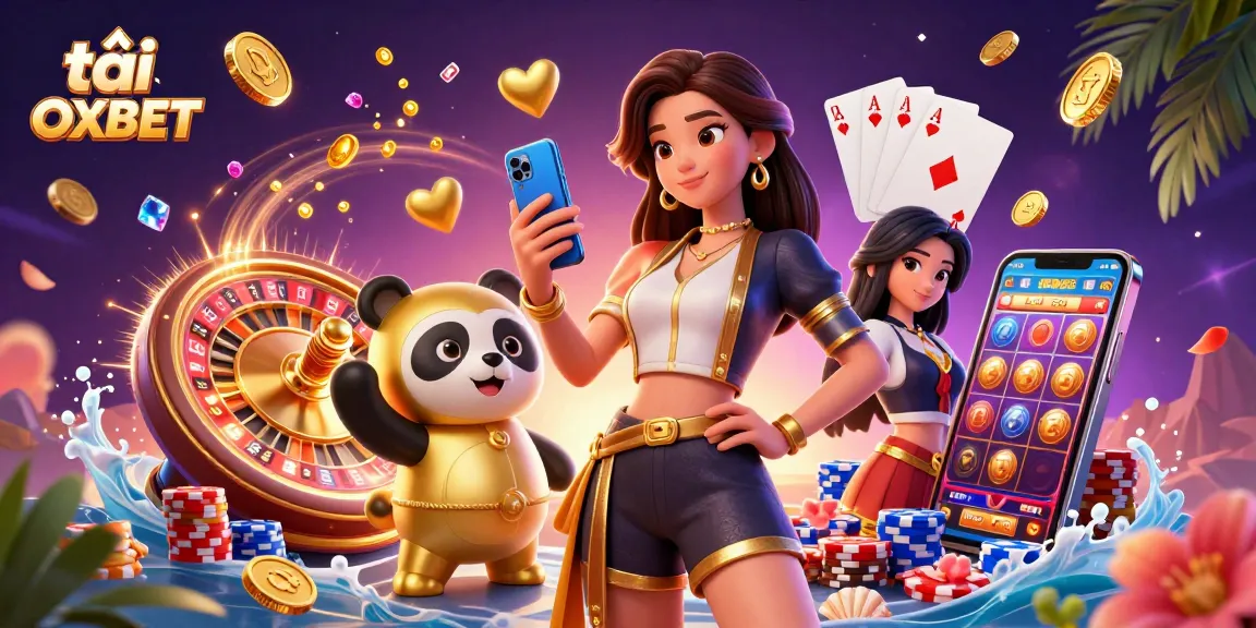 Play casino games with tải OXBET in a vibrant 3D illustration filled with excitement and winning vibes.
