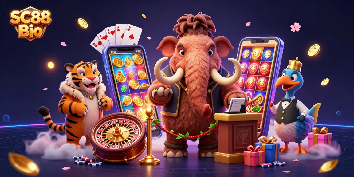 Experience the thrill of SC88 Bio with vibrant casino characters in a dynamic gambling scene.