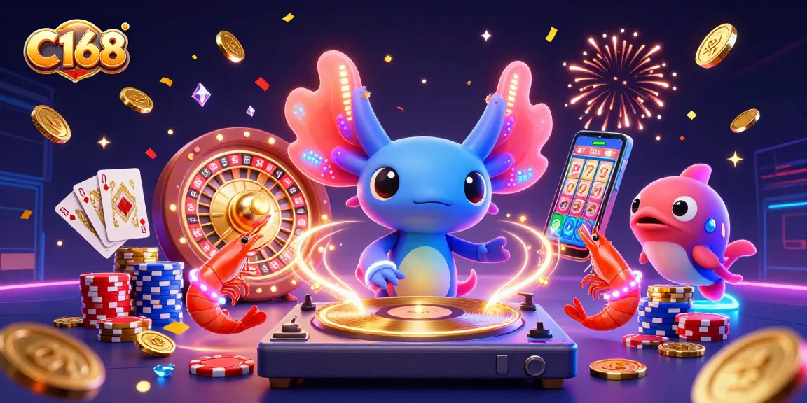 C168 brings vibrant casino excitement with a neon axolotl DJ and celebrating sea creatures.