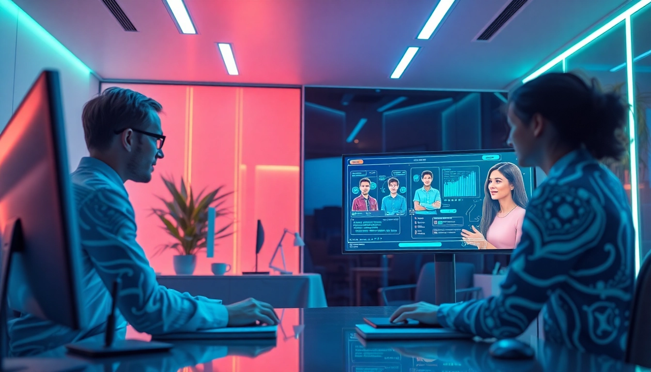 Engaging digital interaction with Crushon AI avatars in a modern workspace.