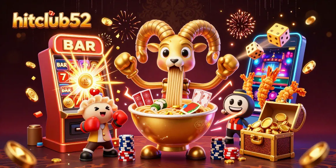 Engage in thrilling action at hitclub52 with a giant ramen bowl dealer and vibrant casino elements.