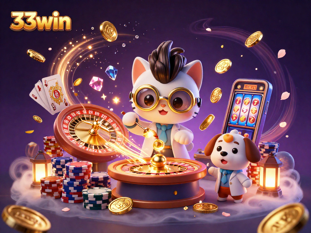Experience thrilling moments with 33win in this vibrant casino scene featuring dynamic gaming elements.