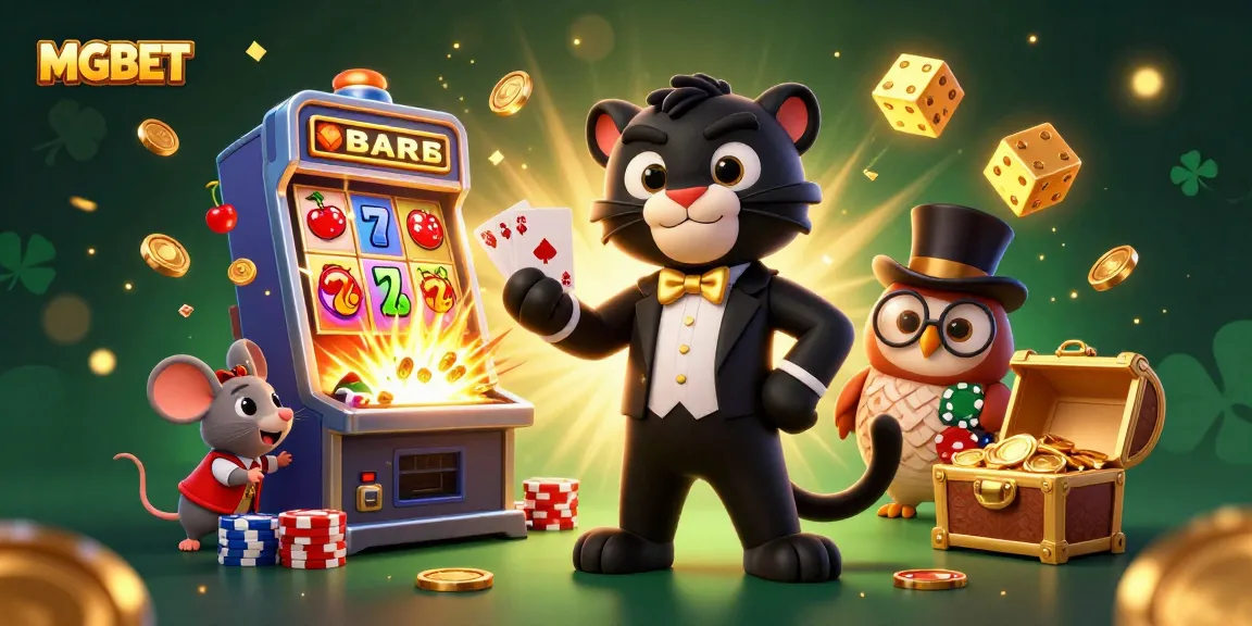 MGBET offers thrilling slots with a stylish panther dealer in a dynamic casino scene