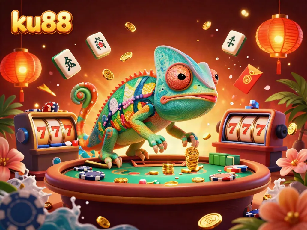 Experience the vibrant casino world of ku88 with a dynamic chameleon owner and exciting game elements.