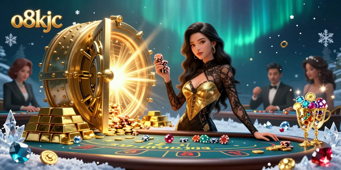 Experience the luxury of o8kjc with a glamorous Asian woman at a VIP baccarat table showcasing golden chips.