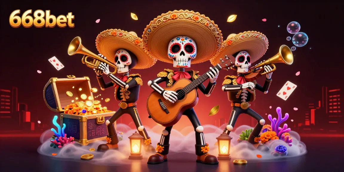 Engage with thrilling games at 668bet featuring skeleton mariachi band and gold coins.