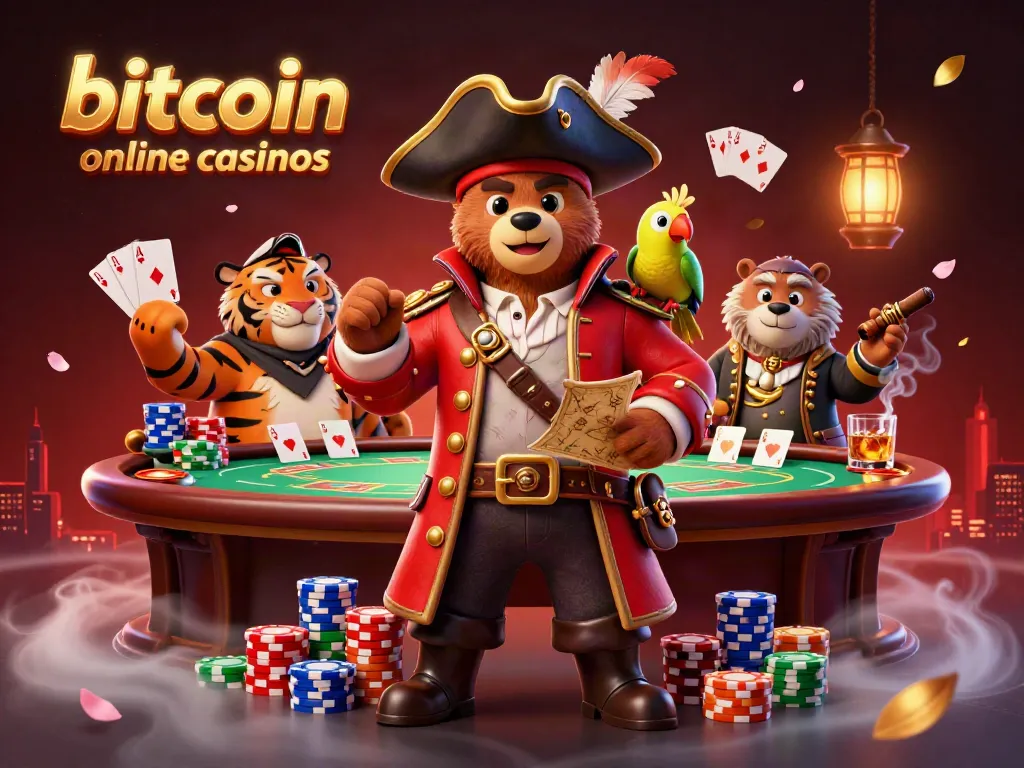 Engage in thrilling bitcoin online casinos with colorful characters and poker elements.
