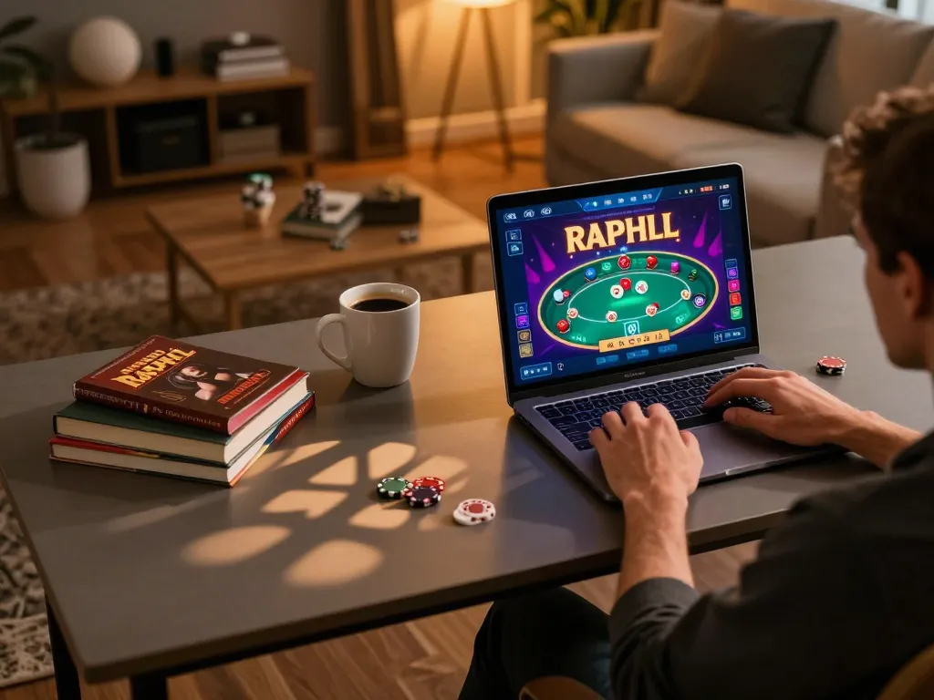 Engaged player experiencing lc 88 online casino interface on laptop in a cozy home setup.