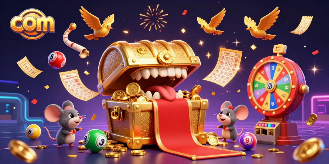 Experience winning moments with com's lively lottery scene featuring bouncing balls and celebration effects.