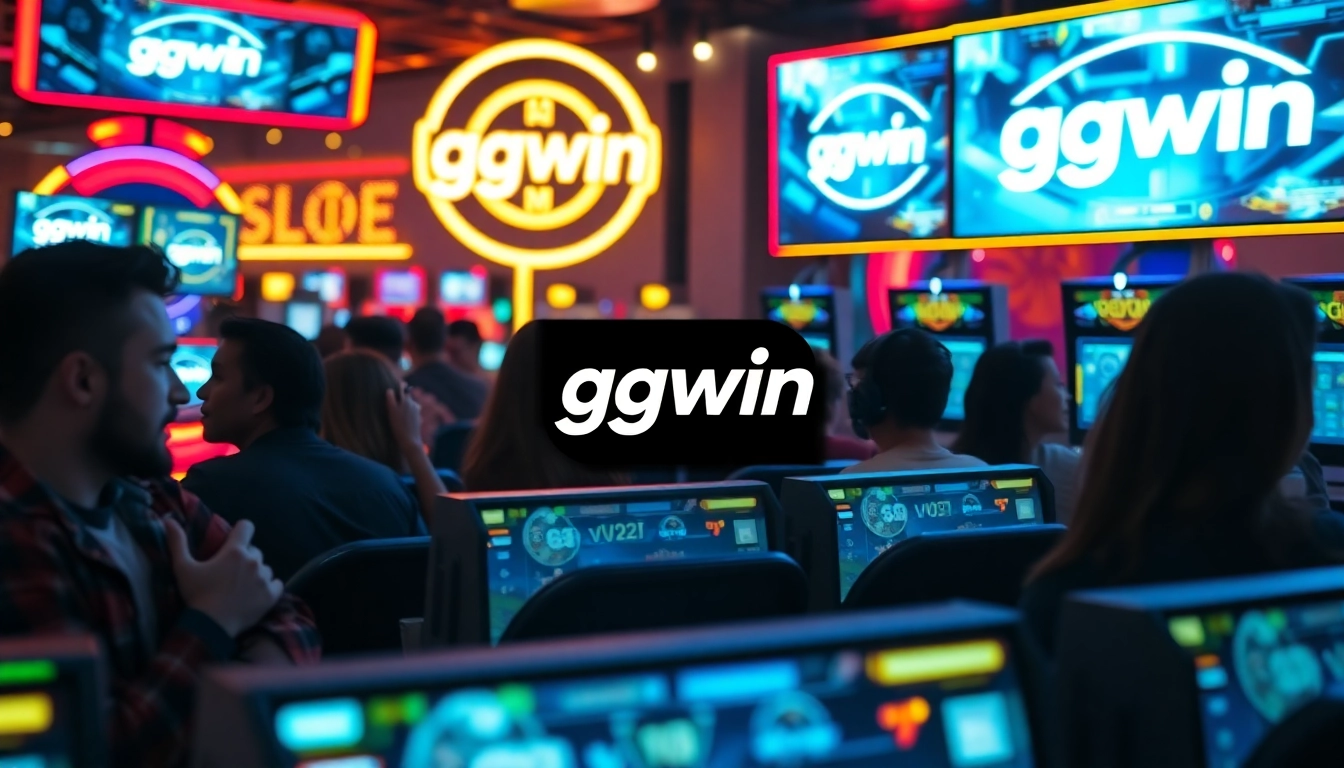 Players engaging in online games at ggwin, highlighted with vibrant digital elements.